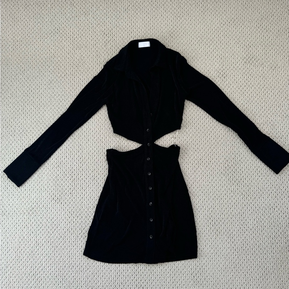 Isalis Black Cut Out Button Up Dress